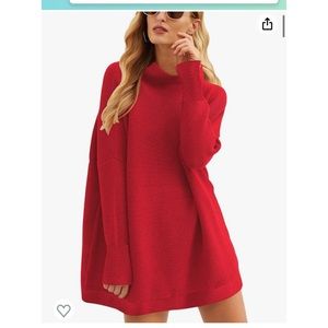 Red Oversized ribbed knit tunic sweater